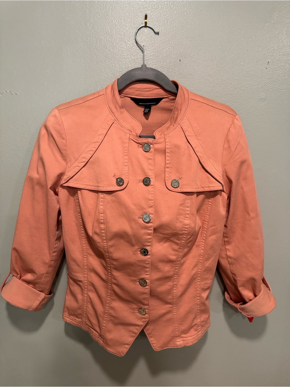 White House Black Market Coral Button-Front Denim Jacket